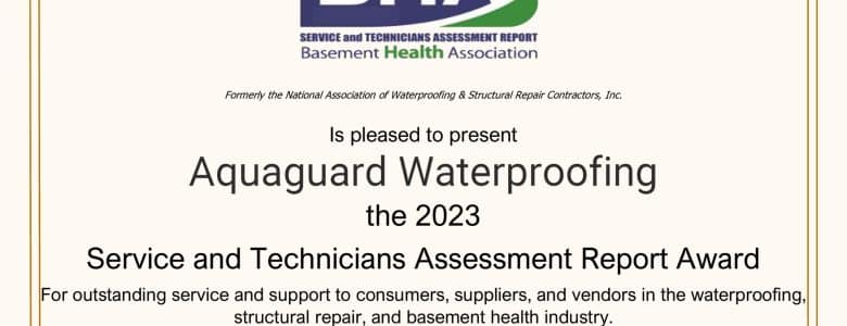 Aquaguard Waterproofing - Basement Health Association Award