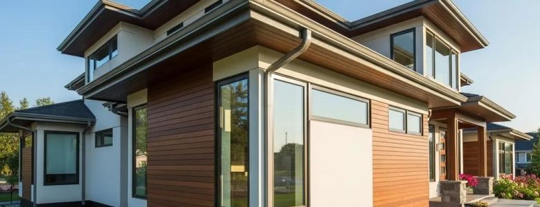 Modern home exterior with clean landscaping and effective perimeter drainage system around foundation